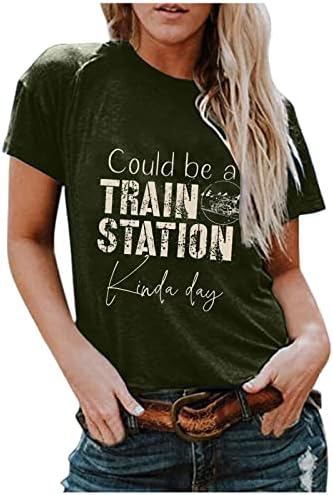 יכול להיות רכבת תחנת די יום מקרית חולצות נשים רכבת קטר אוהבי חולצה מכתב הדפסת רכבת טיז למעלה