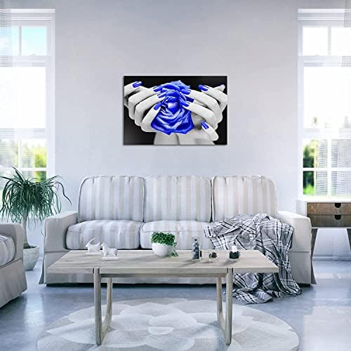 כחול עלה טרנדי בד קיר אמנות יופי נשים מניקור נייל תמונה פוסטר ציור עבור ספא סלון איפור הלבשה חדר דקור מוכן