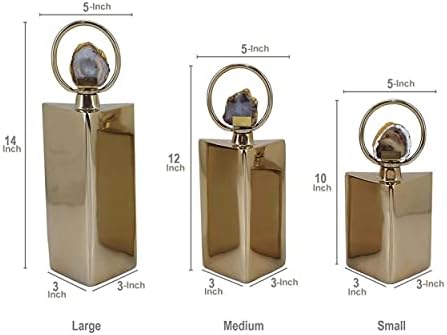 בנג'ארה 14, 12, בקבוקים דקורטיביים בגודל 10 אינץ ', הכן, סט פקק אבן של 3, זהב וכסף