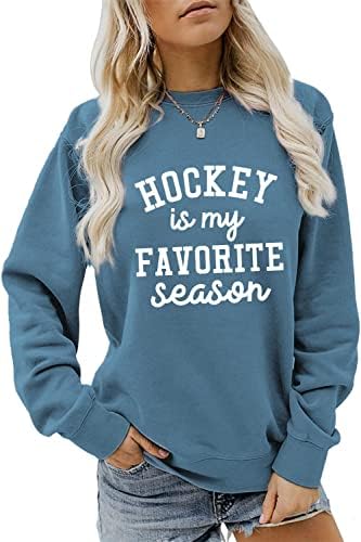 הוקי jverf הוא העונה האהובה עליי סווטשירט הוקי חולצת אמא נשים שרוול מזדמן שרוול ארוך צווארון סוודר סוודר סוודר