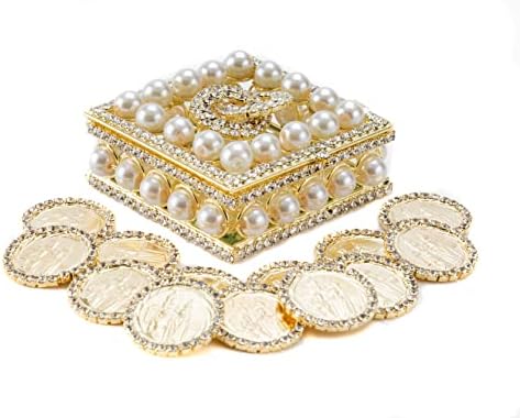 קאנה אוסף חתונה אחדות מטבעות זכוכית ואבני חן תצוגת מקרה - קלאסי זהב-מצופה טקס אראס סט