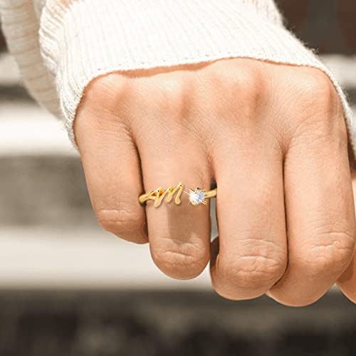 2023 חדש זהב אישית ריינסטון 26 ראשוני טבעת תכשיטים אישית ראשוני מכתב פתוח טבעת עם יהלומי ריינסטון טבעת לנשים