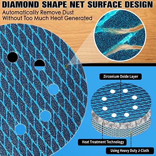 דיסקי מלטש בצורת יהלום 5 אינץ '8 חור 150-גרגירים, וו ולולאה מסלול מלטש רפידות זכוכית, אנטי-סגולת