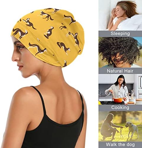 כובע שינה גרייהאונד כלב סאטן מרופד כותנה כותנה כותנה כפית גולגולת כובע כובע שיער לילה לנשים צהוב