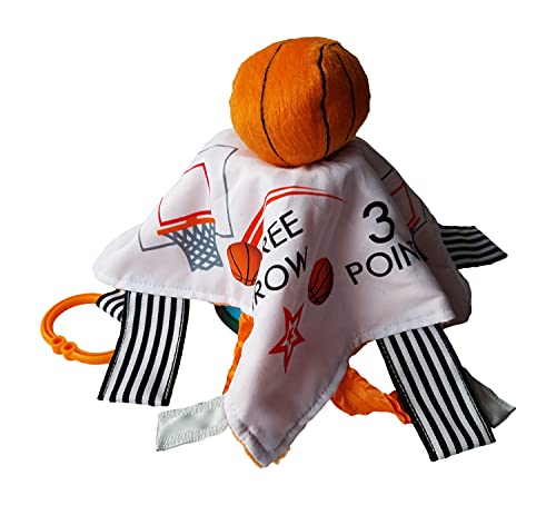 Baby Jack & Co 10x10 ”כדורסל ספורט ספורט אהוב שמיכת קטיפה חושית - צעצוע תג