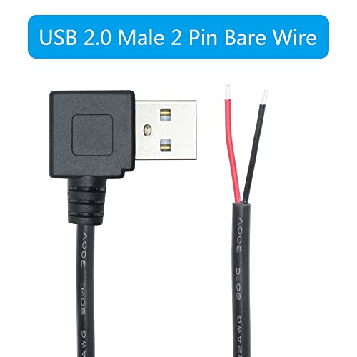 90 מעלות USB 2.0 תקע זכר 2 חוט חשוף סיכה, 1M/3.3ft USB צמה זכר כבל חשמל קצה פתוח, עבור ציוד USB