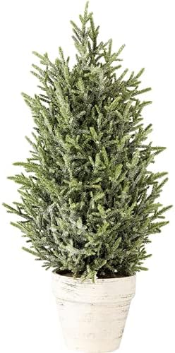 PBK חג החורף מיני דקורטיבי עץ חג המולד עץ זיפים עם גבישי קרח בעציץ פרחים לבן, 24 אינץ '