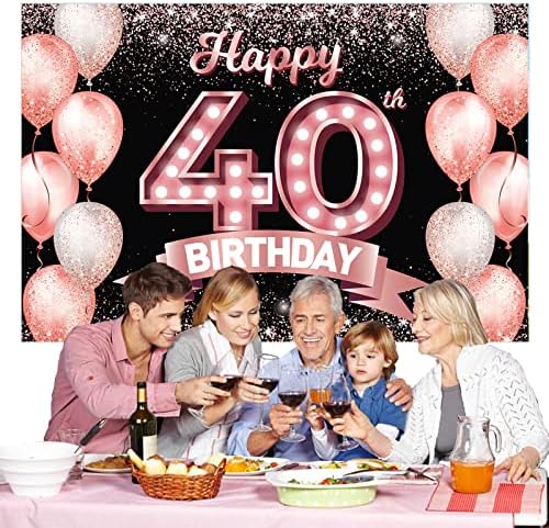 שמח 40 יום הולדת עלה זהב באנר רקע לחיים כדי 40 שנים קונפטי בלוני נושא דקור קישוטים לנשים 40 שנים ורוד מסיבת