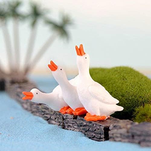 AMOSFUN 3 יחידות צלמיות אווז לבן חיות חווה פסלוני פסל אווז אווז איור צעצוע לקישוט הבית קישוט לבן