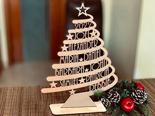 אישי 2022 עץ יוחסין מעץ בהתאמה אישית עם שמותיך בעבודת יד עיצוב חג המולד בודד מתנה בהתאמה אישית לחבר משפחה