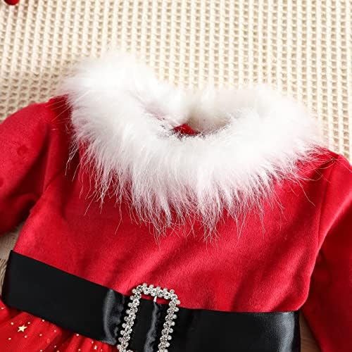 פעוטות תינוקת חג המולד שמלת חג המולד סנטה קלאוס שמלת טול נסיכה אדומה עם תלבושות סרט