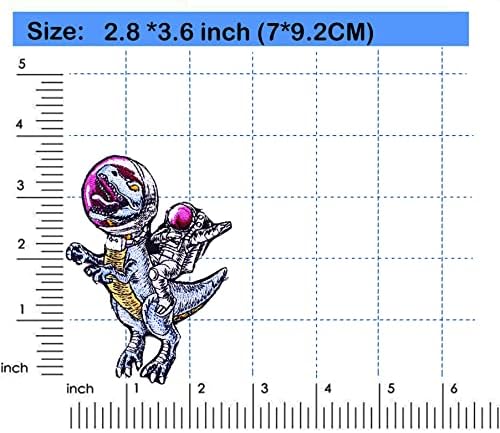 חלל מצחיק אסטרונאוט רכיבה על סמל תג דינוזאור חייזרים ברזל רקום על תפירה על טלאים לבגדי חולצת טריקו.