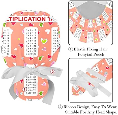 Lorvies כובעים רפואיים לנשים עם כפתורים שיער ארוך, כובע עבודה מתכוונן 2 חלקים, שולחנות כפל רב צבעוניים