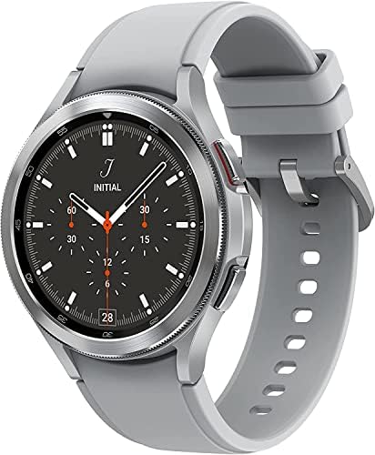 Samsung Galaxy Watch4 קלאסי 46 ממ Smartwatch LTE, צג לחץ דם בכסף עם פס ספורט רכס לבן