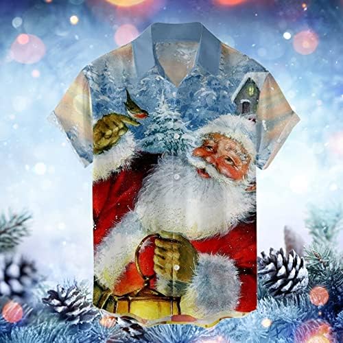 XZHDD לחג המולד חולצות שרוול קצר לגברים, חג המולד מצחיק סנטה קלאוס כפתור הדפסה מטה מפלגה ביתית חולצה מזדמנת