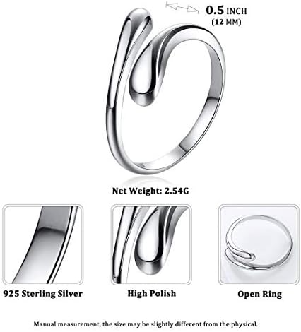 שיק כסף 925 כסף סטרלינג טבעת מינימליסטי דמעה גבוהה פולני להכתים עמיד נוחות בכושר פתוח מתכוונן