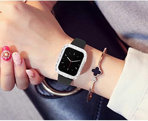 תואם ל- Apple Watch 40/44 ממ 42/38 ממ דובל שורה יהלום מחשב ציפוי פגוש פגוש בלינג יהלומי קריסטל מסגרת