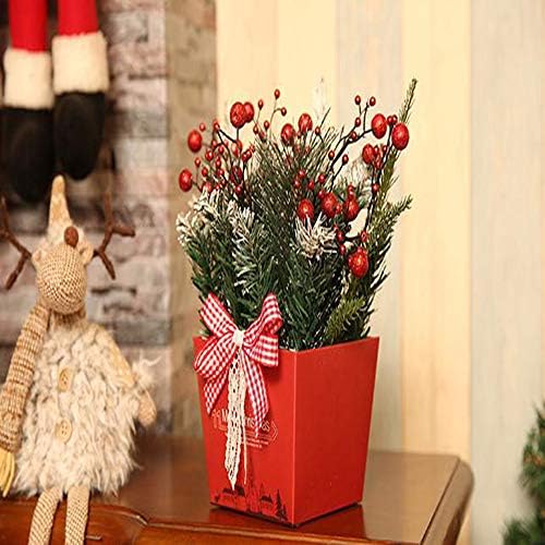 קינגמו יצירתי מיניאטורה עץ חג המולד מיניאטורי שולחן עבודה מיניאטורי מטה עציץ חג המולד עם קישוטים לחג