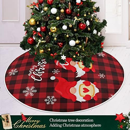 Oarencol חג המולד גנום באפלו חצאית עץ חג המולד 36 אינץ 'פתית שלג אדומה משובצת חג המולד חג המולד של מסיבת