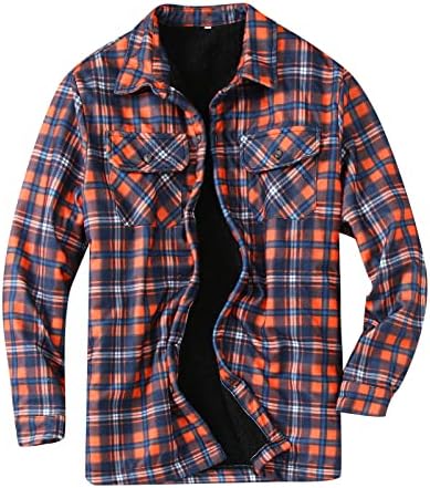 XXBR מעילים משובצים חולצות לגברים, כפתור רוכסן עם ז'קט מרופד עם ברדס עם מעילים רוכסנים רופפים בחורף חורף מעילים