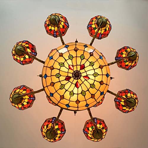 מנורת שולחן בסגנון טיפאני ויטראז 'מנורת מיטה זכוכית עם שפירית אדומה עיצוב איל, שולחן וינטג' קריאה אור עם