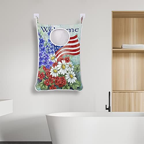 אמריקאי דגל פרח תליית כביסת תיק, מעל את דלת כביסת תיק קשה עמיד שמירת מקום אחסון תיק תליית בגדים מלוכלכים סל עם