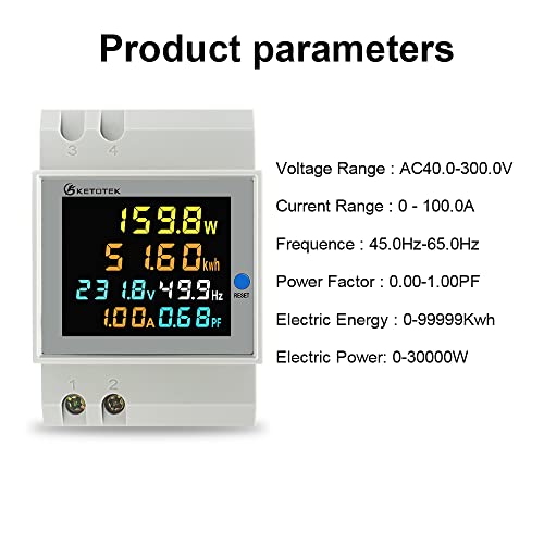 Ketotek מד אנרגיה שלב יחיד רכבת DIN מסילה חשמל צג שימוש AC 40-300V 100A מד מתח מתח וואט קוטש