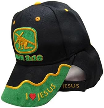 ג ' ון 3: 16 ישו צלב הנוצרי שחור ירוק רקום כובע כובע