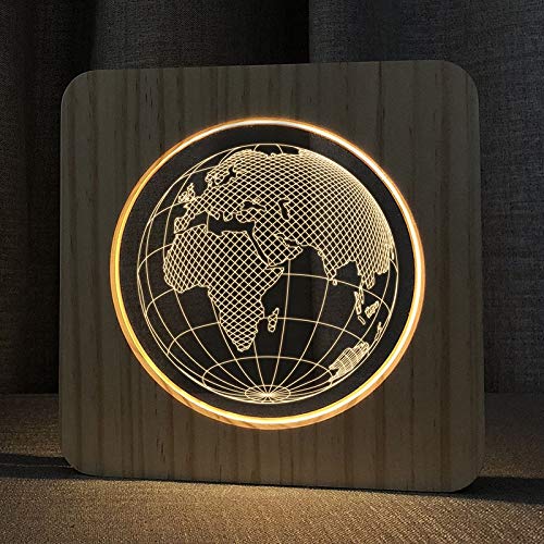כדור הארץ 3 ד עץ מנורת לילה אור בית חדר קישוט יצירתי שולחן מנורות לילדים מתנה