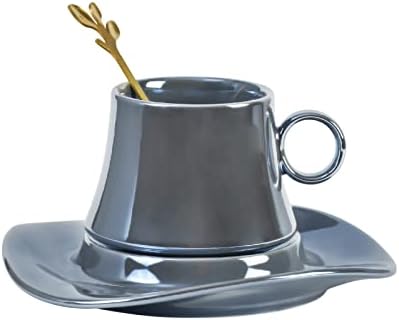 ספל קפה קרמיקה של Koythin עם סט צלוחית, צלוחית עלים של כוס יצירה חמודה למשרד ולבית, 5.5 גרם/160 מל לחלב