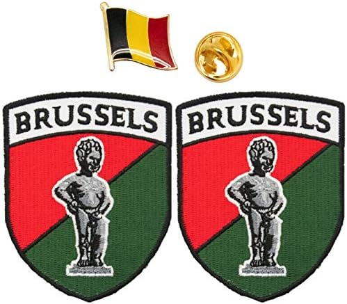A -One - בלגיה בריסל Manneken Pis תיקון 2 PCS + סיכת דש דגל בלגיה, תיקון מגן רקמה, Country Pinbadge