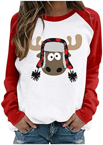 חולצת חג המולד של Narhbrg נשים, סוודר גרפי חמוד, צמרות טוניקה מתנה, חולצת טריקו בייסבול של שרוול ארוך שרוול