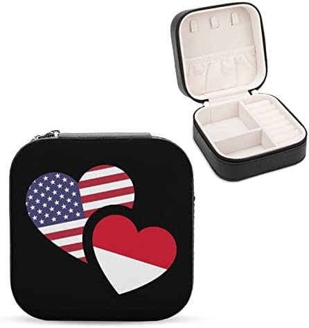 קופסאות תכשיטים דגל מונאקו ארהב עור תכשיטים PU עור נייד מחזיק תיבת אחסון מיני מארז לנשים מתנה