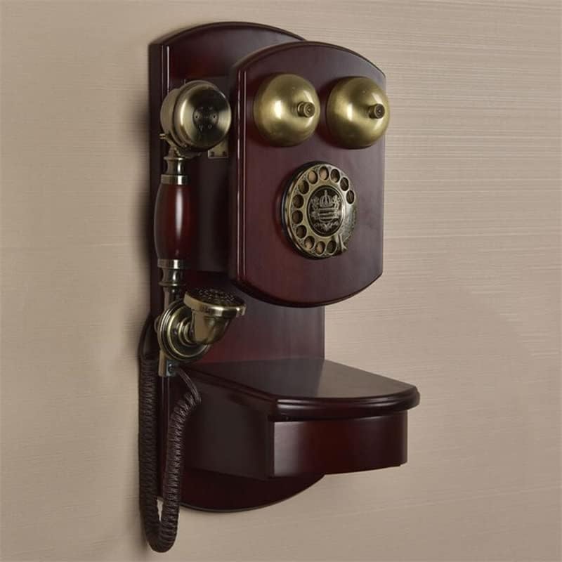 אופנה גאודית עץ מלא טלפון טלפון רכוב על פעמון מכני חיוג סיבוב קווי קווי לבית