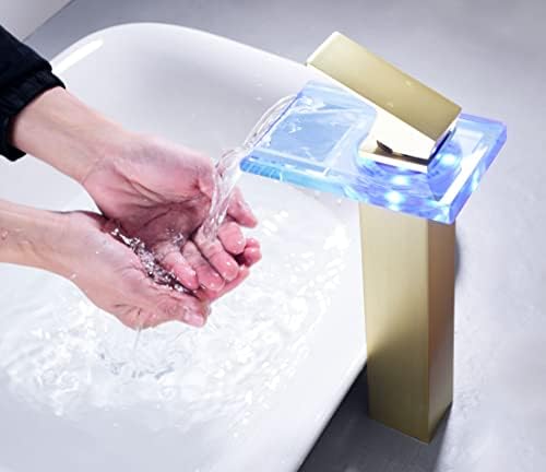 ברז כיור אמבטיה של Rzoex LED, ברז כיור כלי אמבטיה גבוה, ברז אמבטיה מפל ידית יחידה אחת חור ו -2 קווי