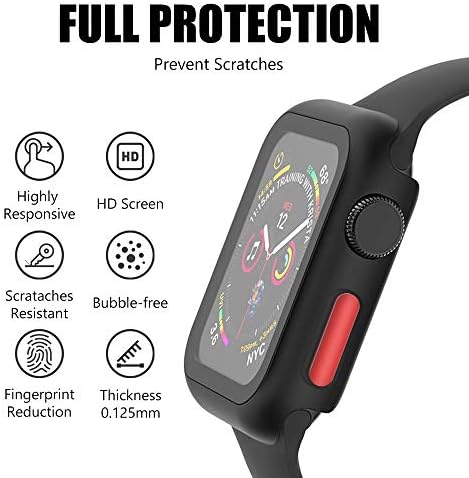FruitCat מסביב למגנת מסך מזכוכית מזג תואם מארז אינטגרלי תואם ל- Apple Watch SE/5/6/4/3/2 כיסוי מגן כולל עבור