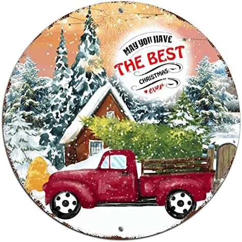 איש שלג של שלג לחג המולד של שלט חג המולד הטוב ביותר אי פעם המשאית אי פעם סצנת חורף עגולה שלט פח קישוטי