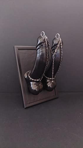 פסל האמנות הפין התאומים - פאלוס ארוטי פטיש עם פירסינג ושרשראות - מתנות מין טבעת זין