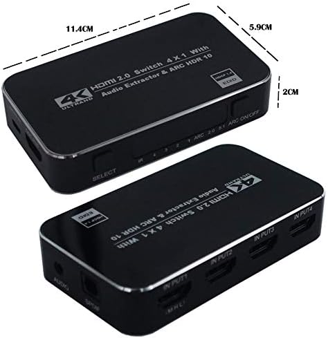 מתג HDMI 4x1 עם חולץ שמע 4K@60Hz 3.5 ממ 3.5 ממ אודיו אופטי Toslink Ultra HD 4 יציאת HDMI מתג 1080p