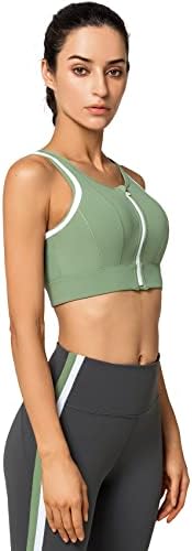 Yvette Zip Front Sports Bra - השפעה גבוהה כיסוי מלא רוכב אלחוטי ללא קפיצה לונוס ארוך כושר יבול