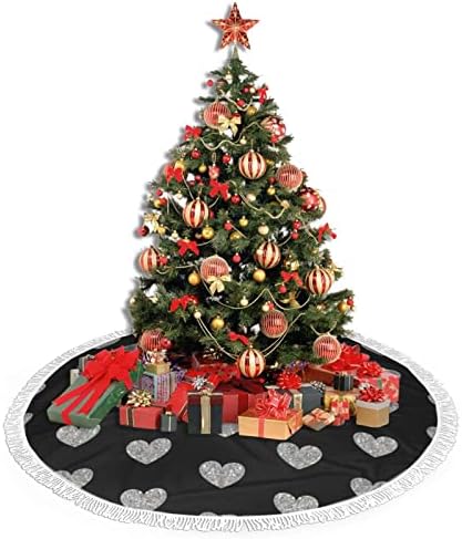 דפוס חלק של חצאיות עץ לבבות כסף קישוטי חג המולד, חצאית עץ עונתית עונתית לחג מסיבות חג המולד, כל