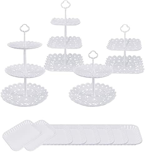 סט של עמדת קאפקייקס של 12 יחידות, עמדת עוגת מסיבות פלסטיק ומחזיק עוגות פירות צלחת תצוגה קינוח לחתונה למקלחת לתינוק