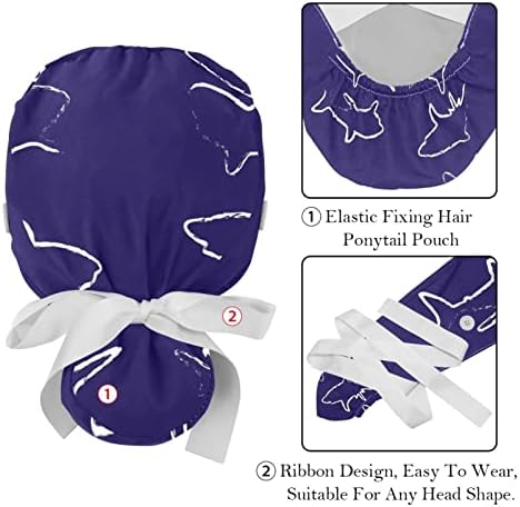2 חבילות כובע העבודה של נשים עם כפתורים סרט קשירה לאחור של כיסויי שיער ארוכים סגולים