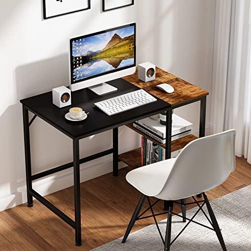ג ' וסקופ בית משרד שולחן מחשב, קטן מחקר כתיבה שולחן עם עץ אחסון מדף, 2 קומות תעשייתי מורדן מחשב נייד