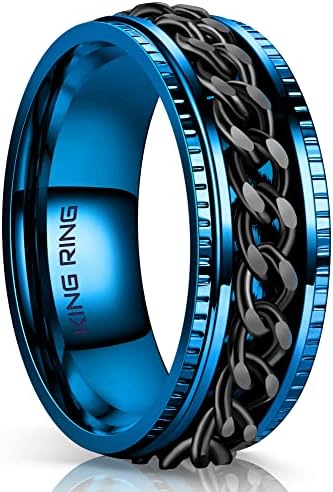 טבעת קינג טבעת סופר ספינר, 8 ממ - טבעת שרשרת נירוסטה לקשקש להקלה על לחץ, טבעת חרדה מסתובבת לגברים ונשים, טבעת