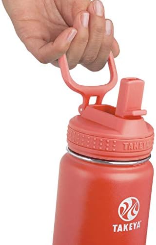 טייקיה מפעילה בקבוק מים מפלדת אל חלד מבודדת עם מכסה קש, 24 אונקיה, אלמוגים.