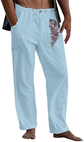 מכנסי כותנה מיאשוי מכנסיים מודפסים נוצת מזדמן זכר מכנסיים באורך מלא שרוך כיס כפתור בגדי חורף בנים