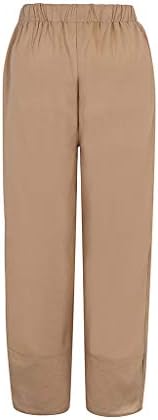 YZHM נשים בצבע אחיד מכנסי פשתן כותנה קיץ נוח נוח מכנסיים קצוצים ברגליים בכיסים טרקלין רופפים מכנסי