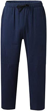 מכנסי פשתן כותנה של Beuu Mens, מכנסיים מזדמנים של חוף קיץ קל משקל קל עם מכנסיים רופפים באורך קרסול