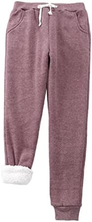 מכנסי טרנינג נשים חורפים חותלות חמות בצבע אחיד מזדמן שמור על חום פלוס מכנסי מכנסיים ארוכים קטיפה עם